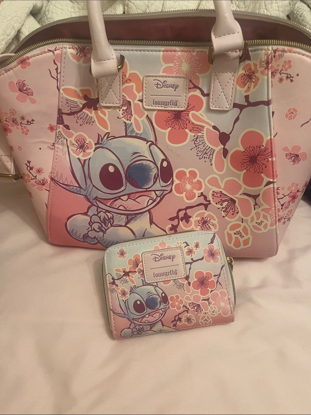 Loungefly Pink Stitch Cherry Blossom Satchel & Wallet Set